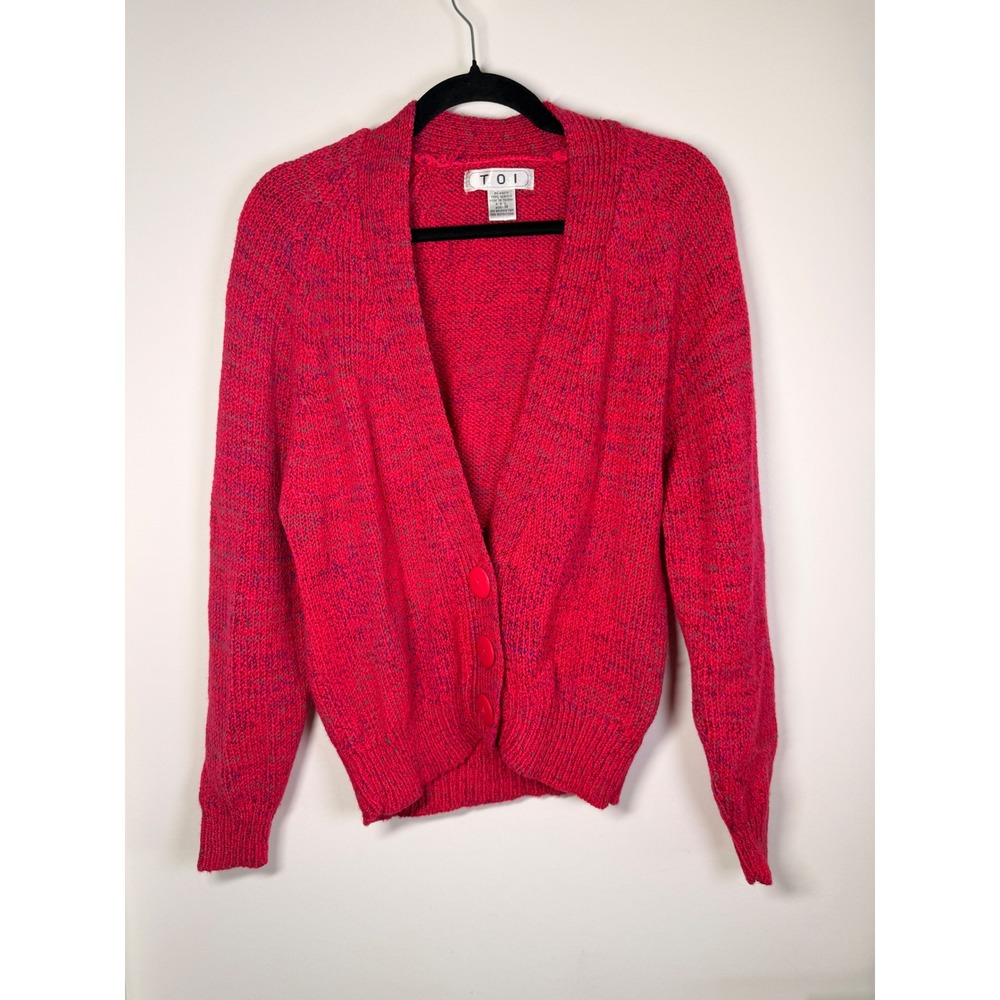 TOI Cardigan Sweater Women Medium Pink NWT Marl Knit V-Neck Button Front